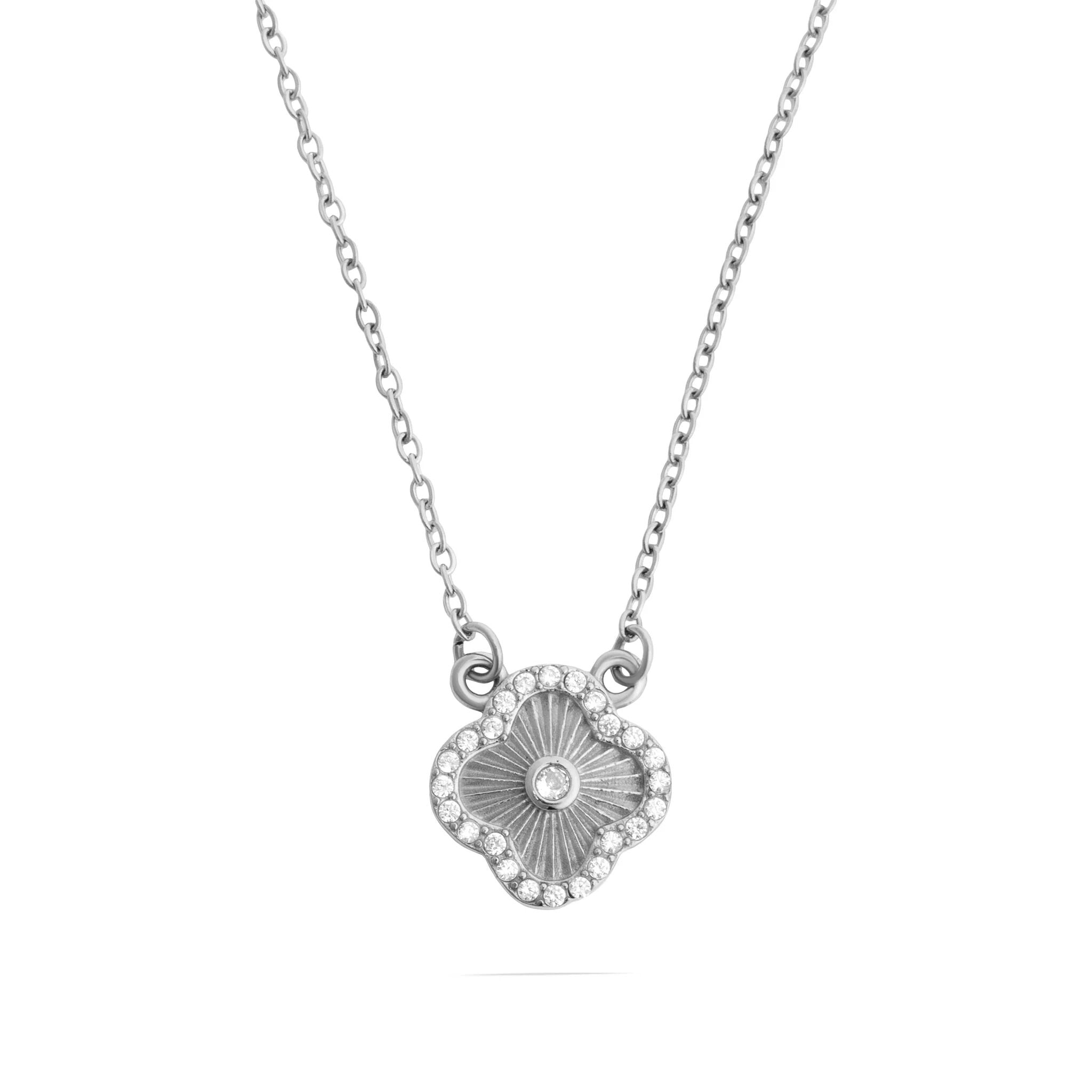 18K Gold PVD Stainless Steel Floral Motif Necklace with Stone