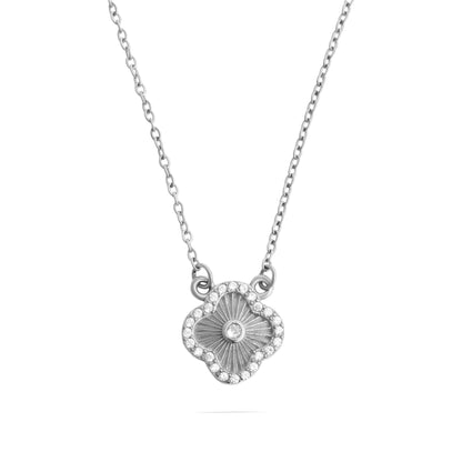 18K Gold PVD Stainless Steel Floral Motif Necklace with Stone