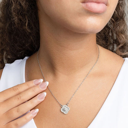 18K Gold PVD Stainless Steel Floral Motif Necklace with Stone