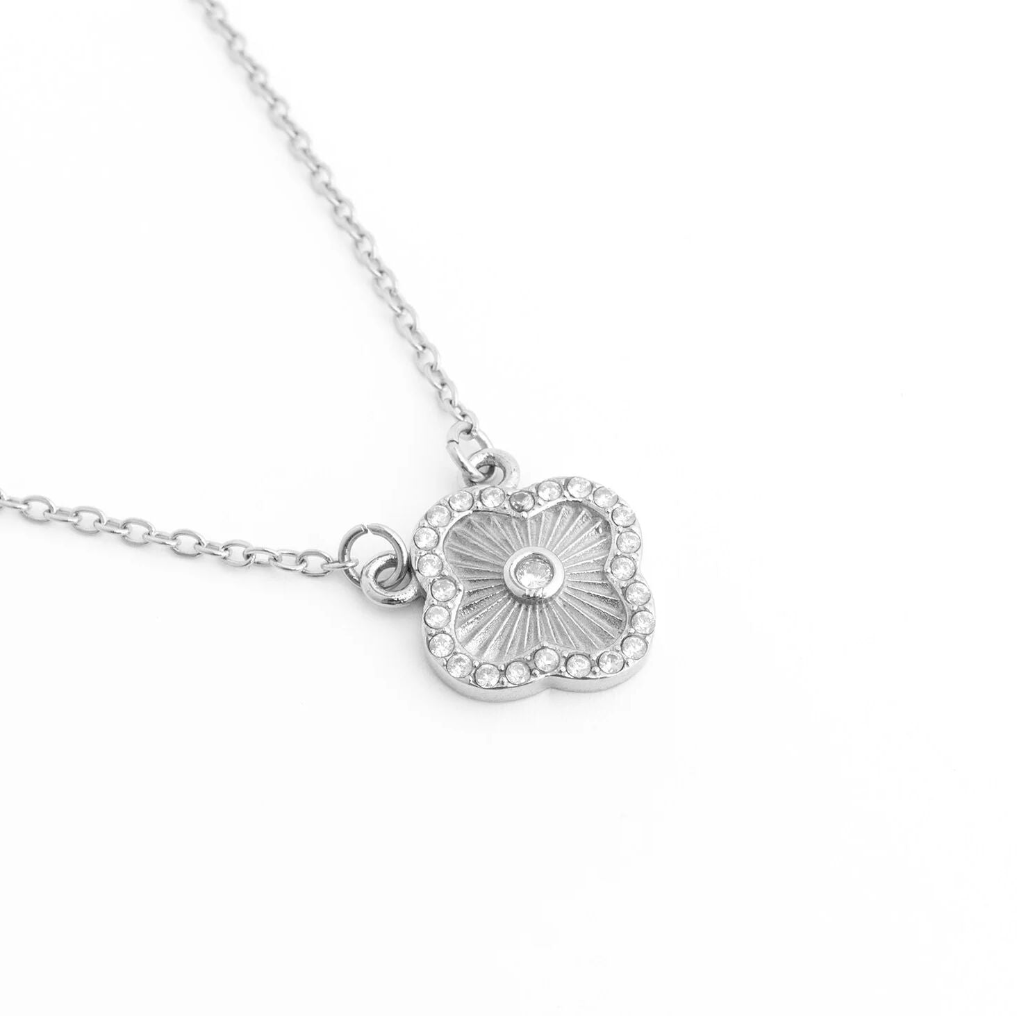 18K Gold PVD Stainless Steel Floral Motif Necklace with Stone
