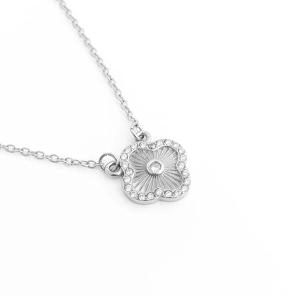 18K Gold PVD Stainless Steel Floral Motif Necklace with Stone