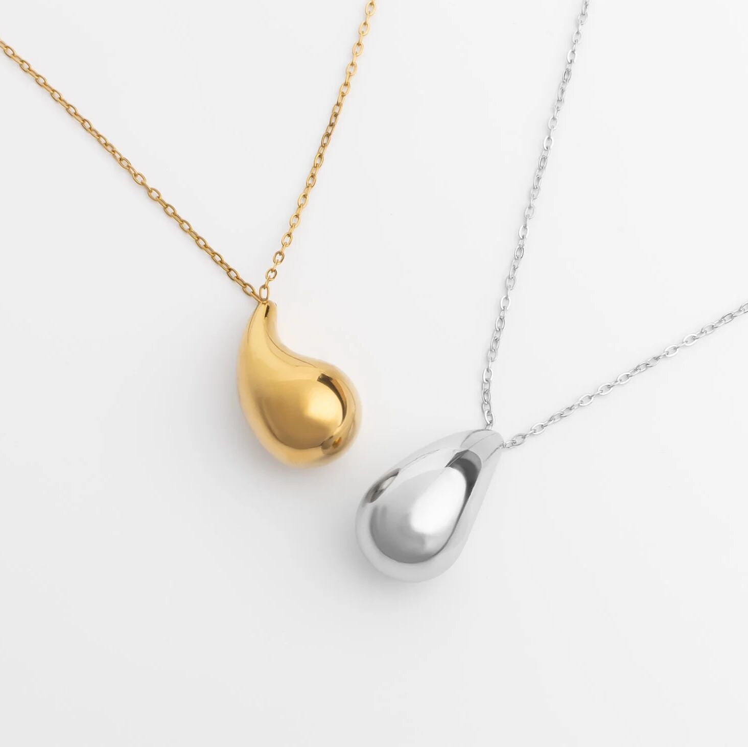 18k Gold PVD Stainless Steel Tear Drop Charm Necklace