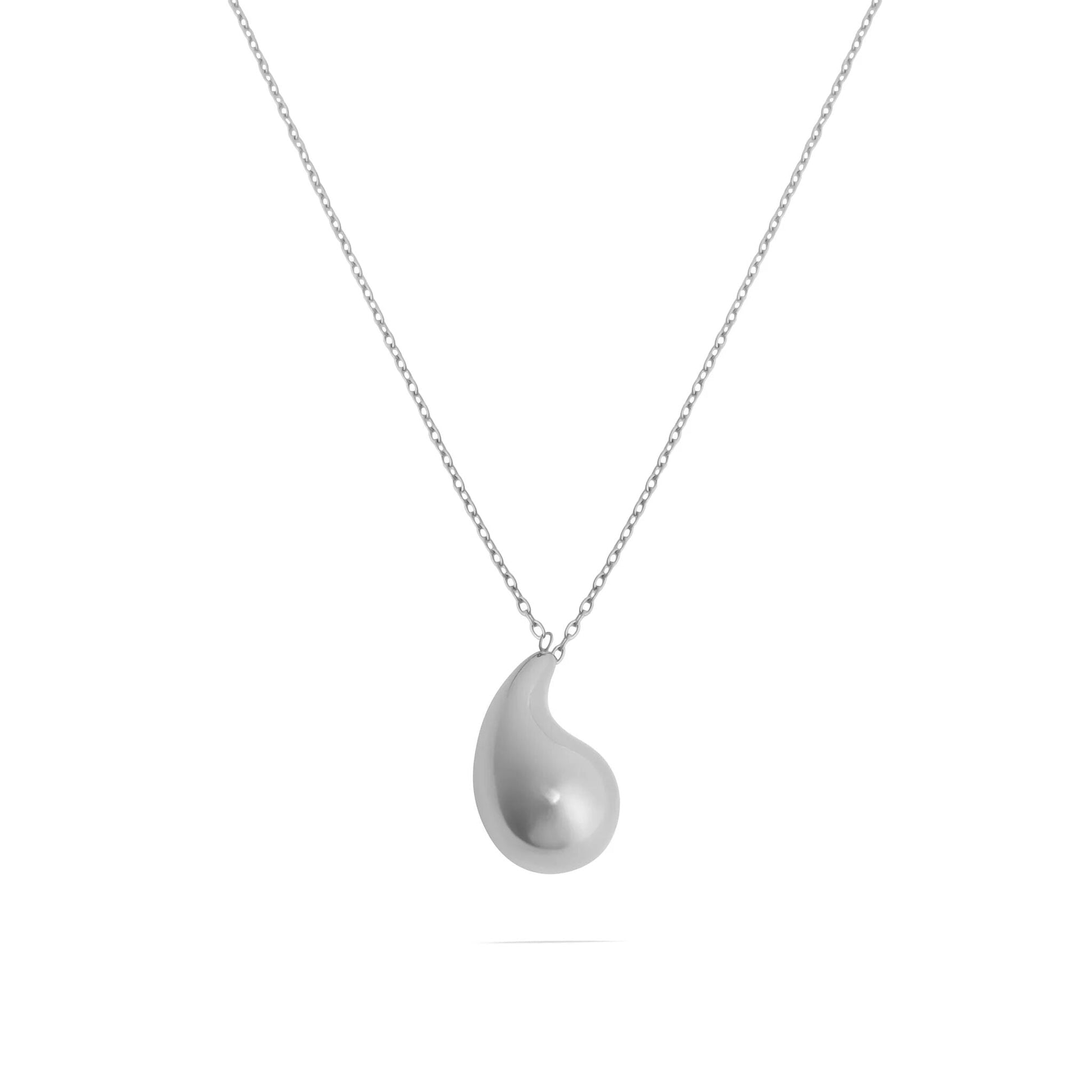 Silver Tear Drop Charm Necklace on a white background