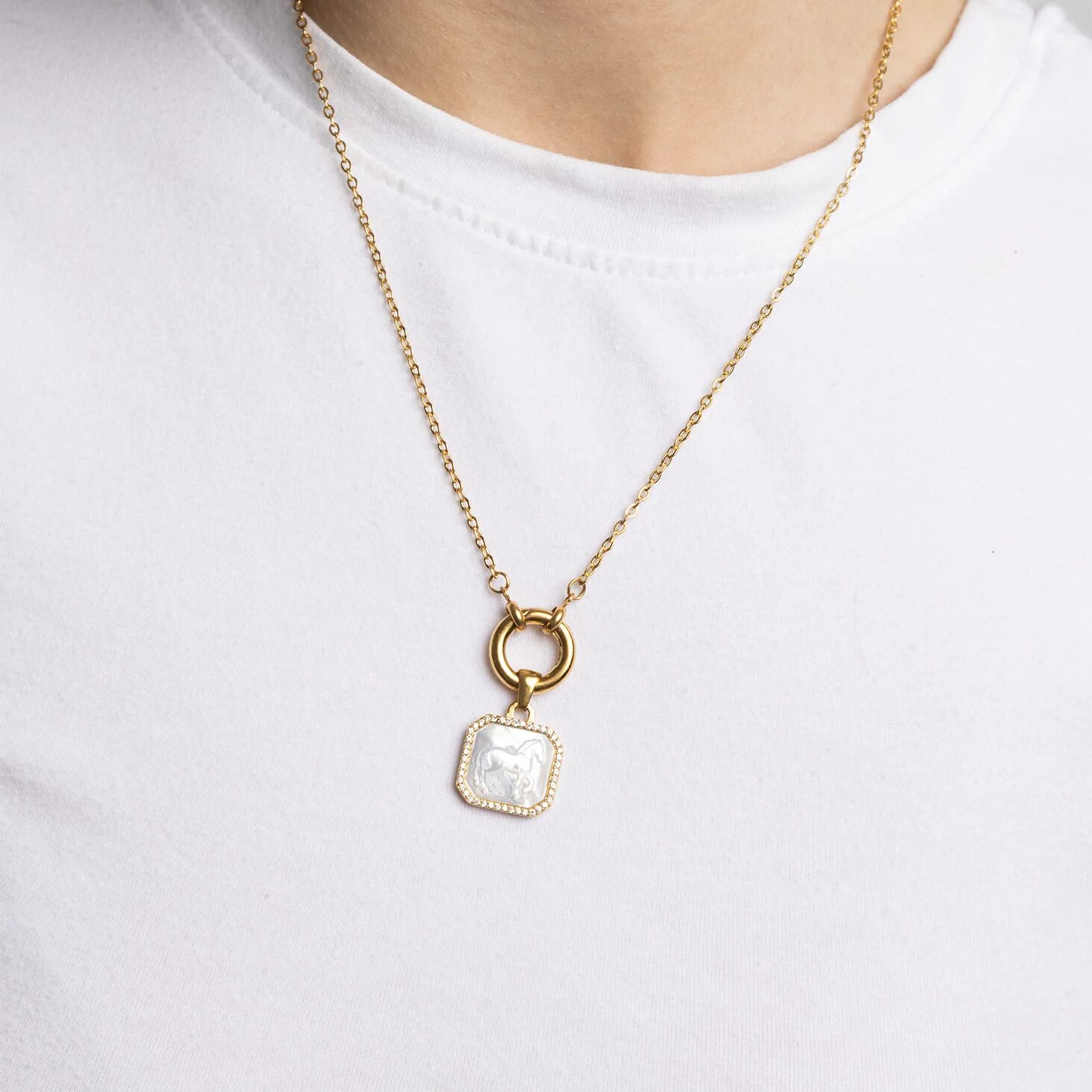 18K Gold PVD Stainless Steel Loop Chain Charm Holder Necklace