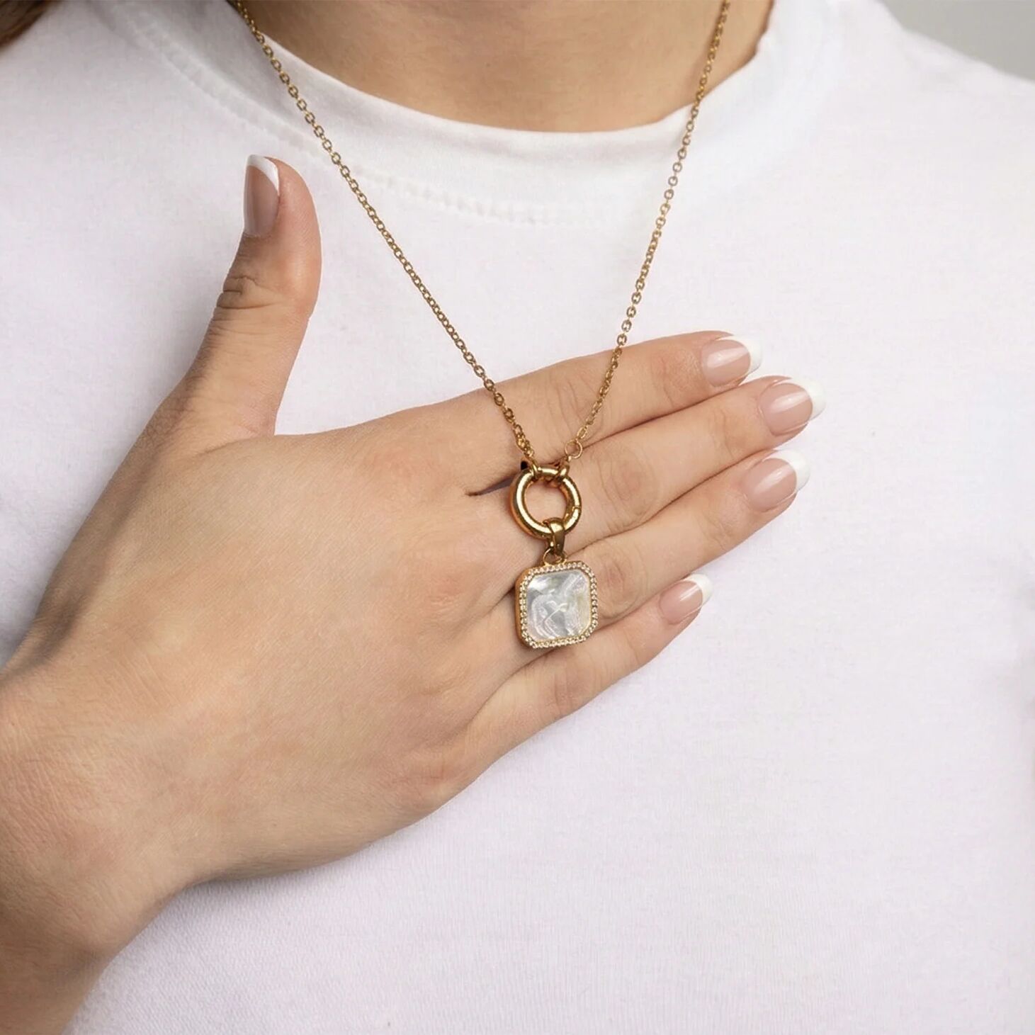 18K Gold PVD Stainless Steel Loop Chain Charm Holder Necklace