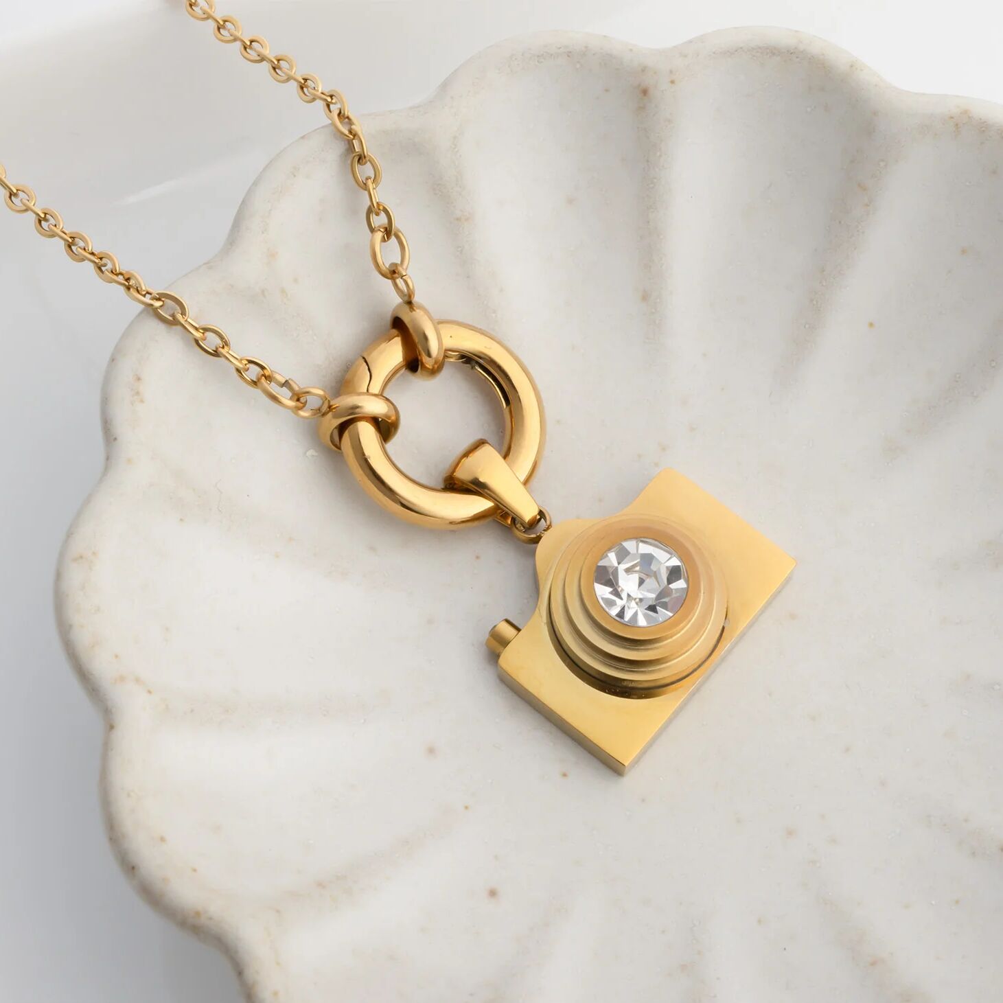 18K Gold PVD Stainless Steel Loop Chain Charm Holder Necklace