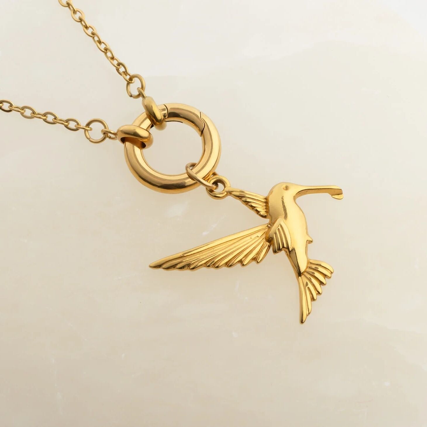 18K Gold PVD Stainless Steel Loop Chain Charm Holder Necklace