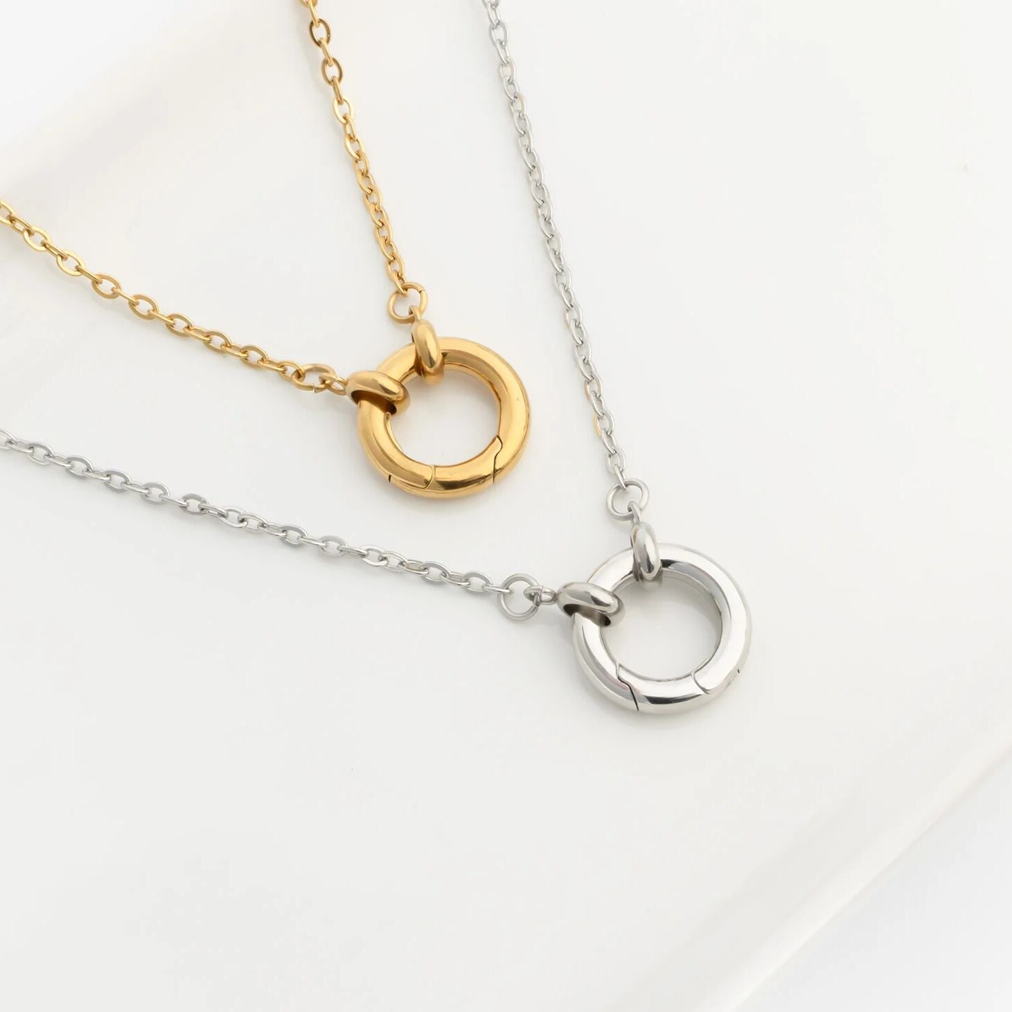 18K Gold PVD Stainless Steel Loop Chain Charm Holder Necklace