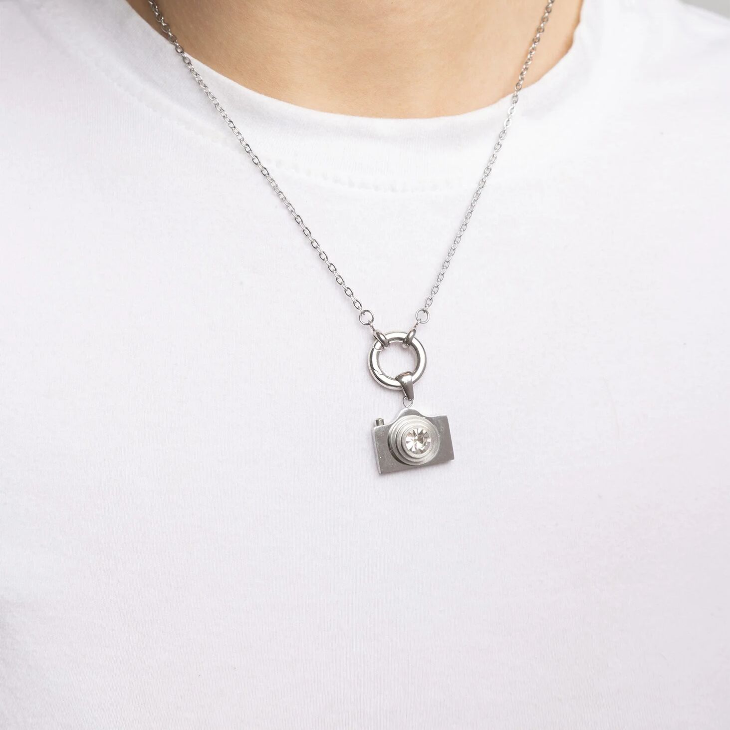 18K Gold PVD Stainless Steel Loop Chain Charm Holder Necklace
