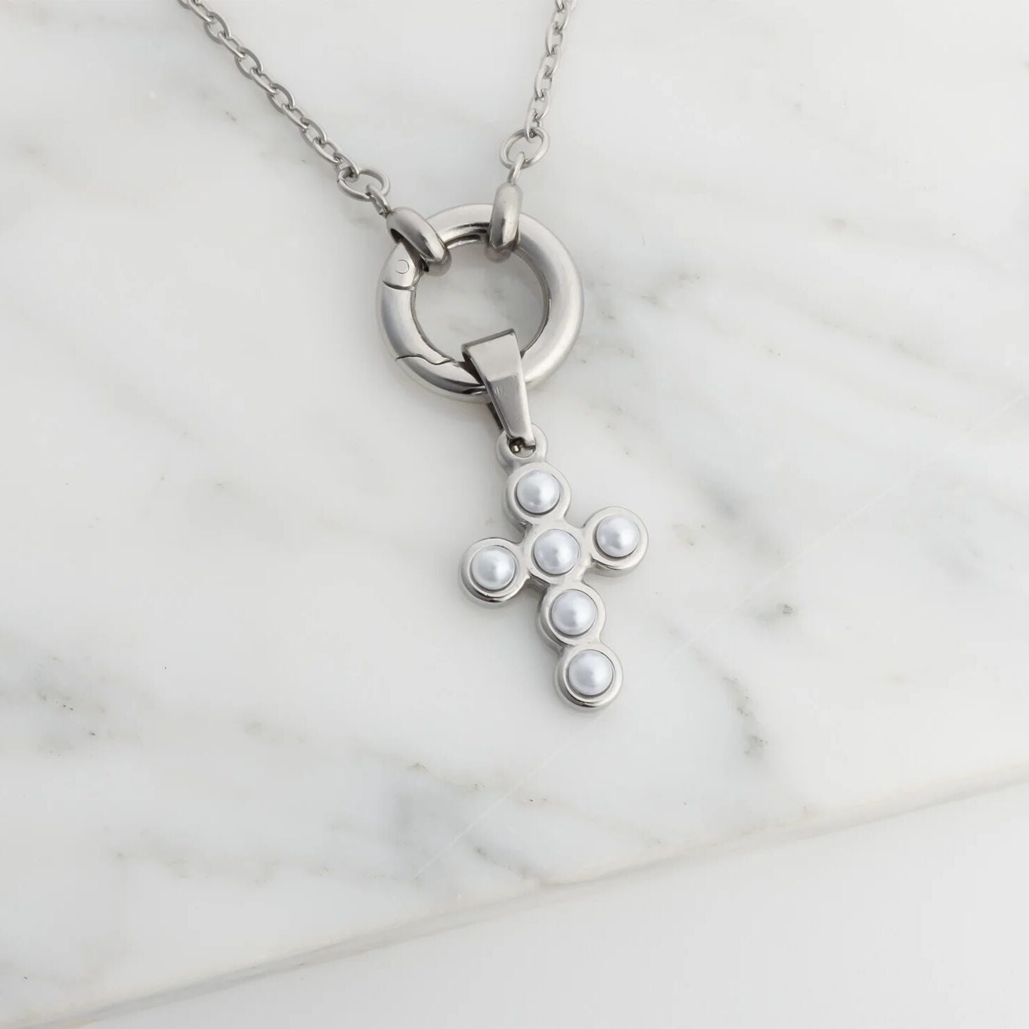 18K Gold PVD Stainless Steel Loop Chain Charm Holder Necklace