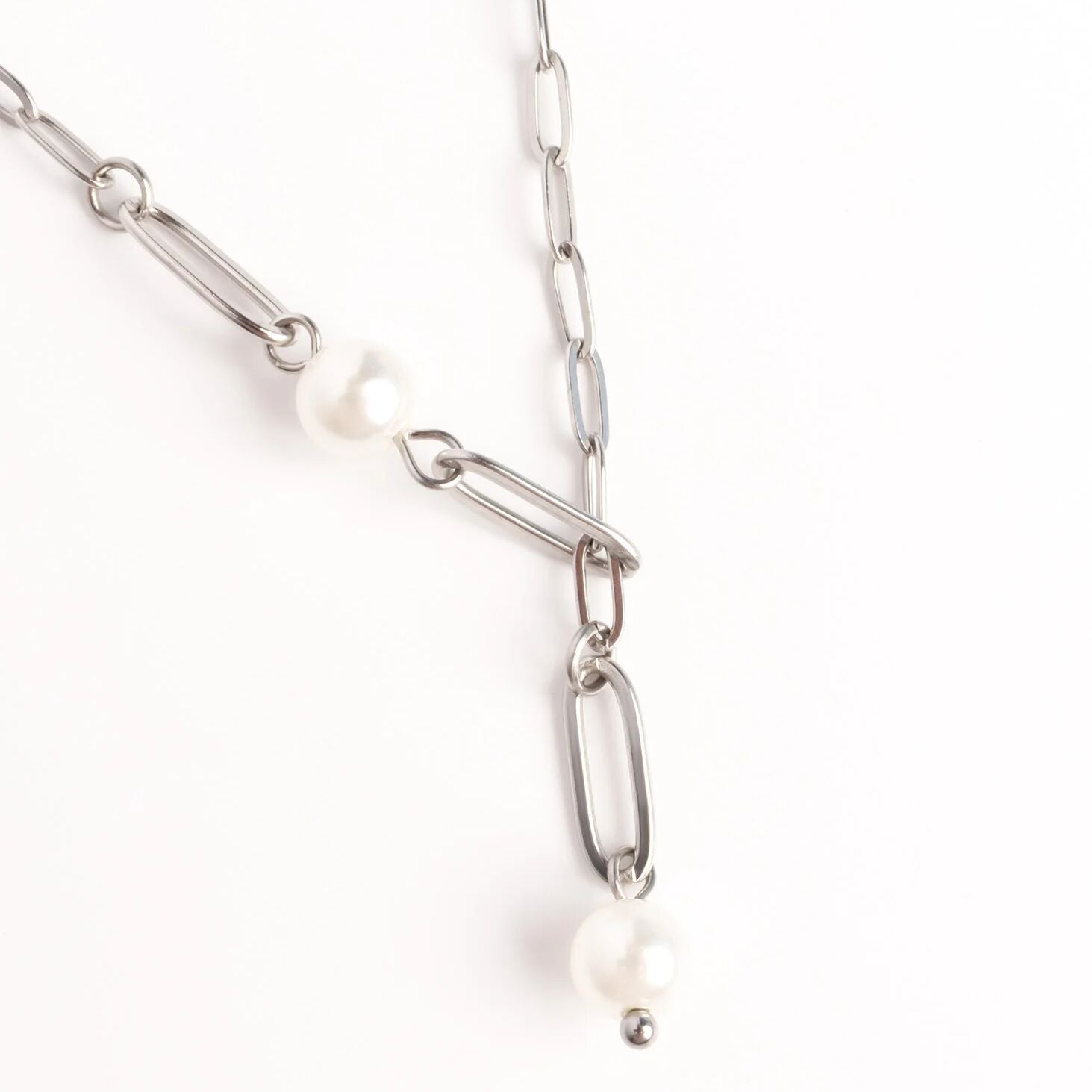 18K Gold PVD Stainless Steel Paperclip Pearl Y Necklace