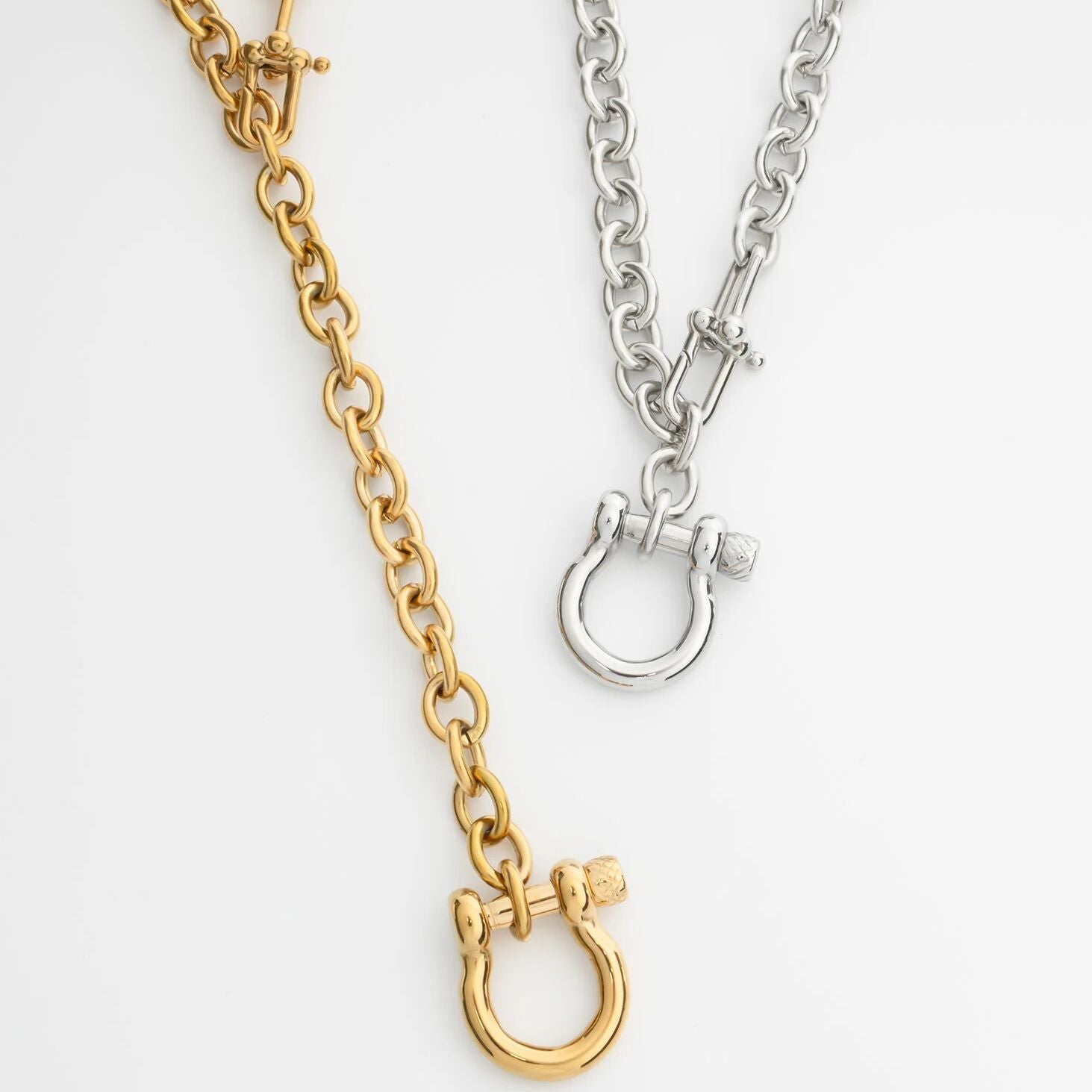 18K Gold PVD Stainless Steel Y Necklace with Horse shoe Carabiner