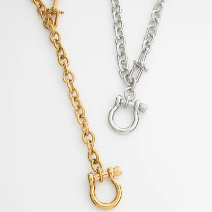 18K Gold PVD Stainless Steel Y Necklace with Horse shoe Carabiner