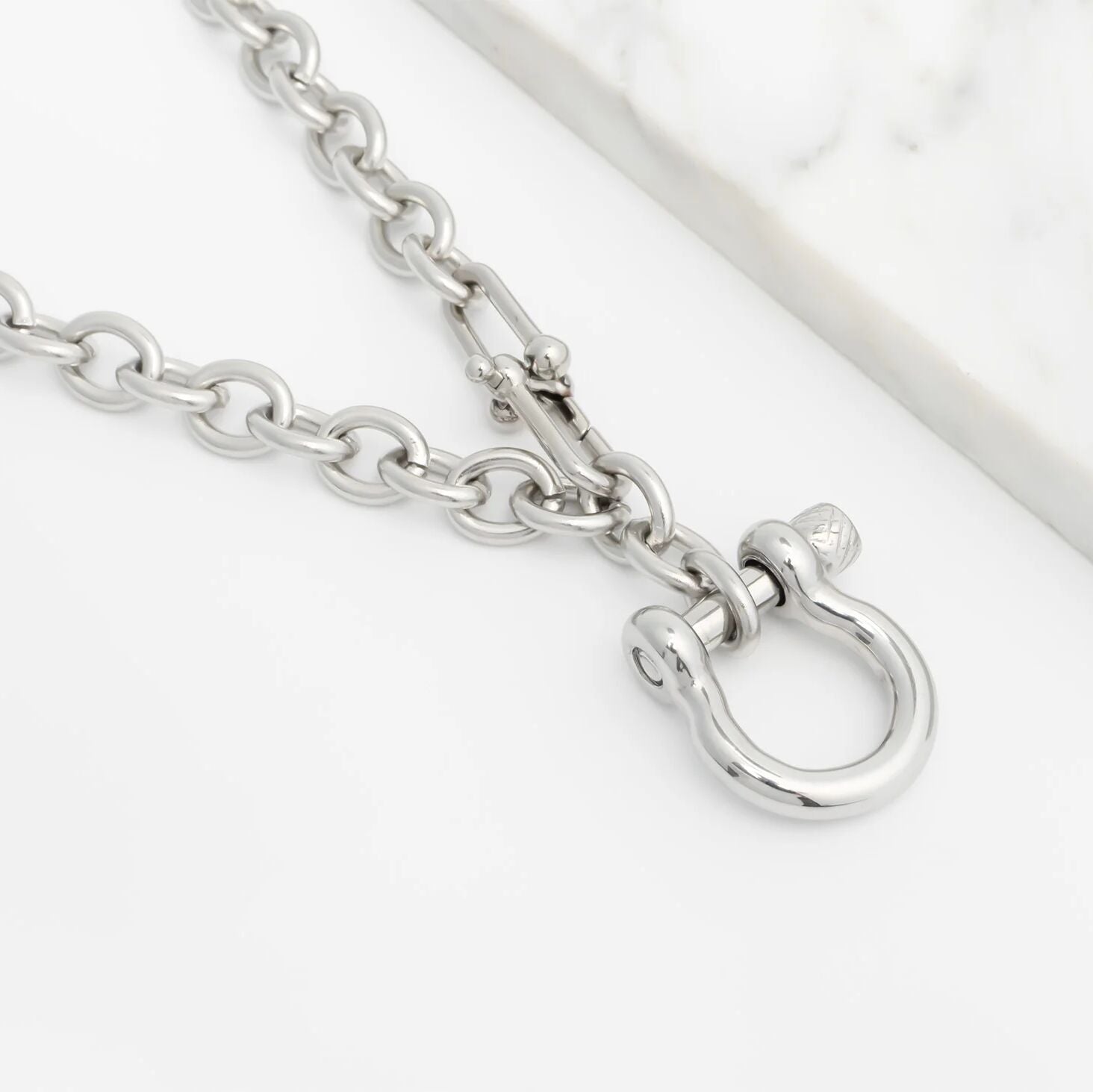 18K Gold PVD Stainless Steel Y Necklace with Horse shoe Carabiner