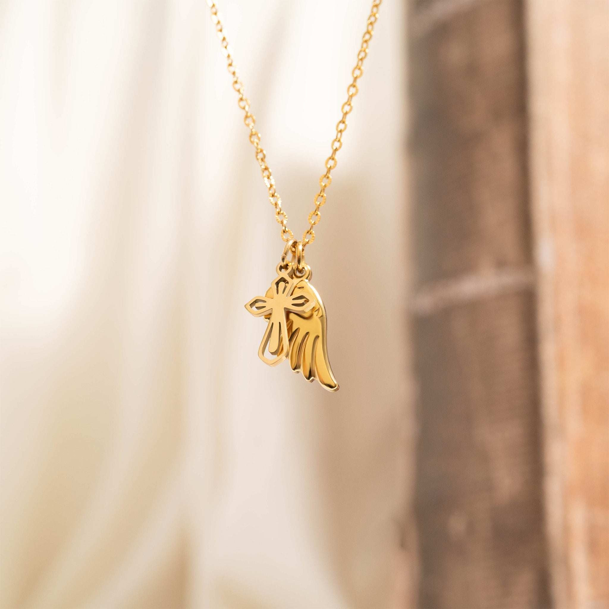 18K Gold PVD Stainless Steel Pointed Cross Charm