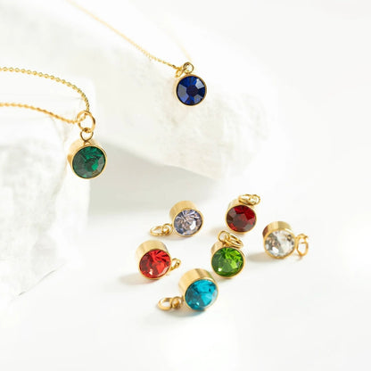 18K Gold PVD Stainless Steel Round Birthstone Charm 8mm