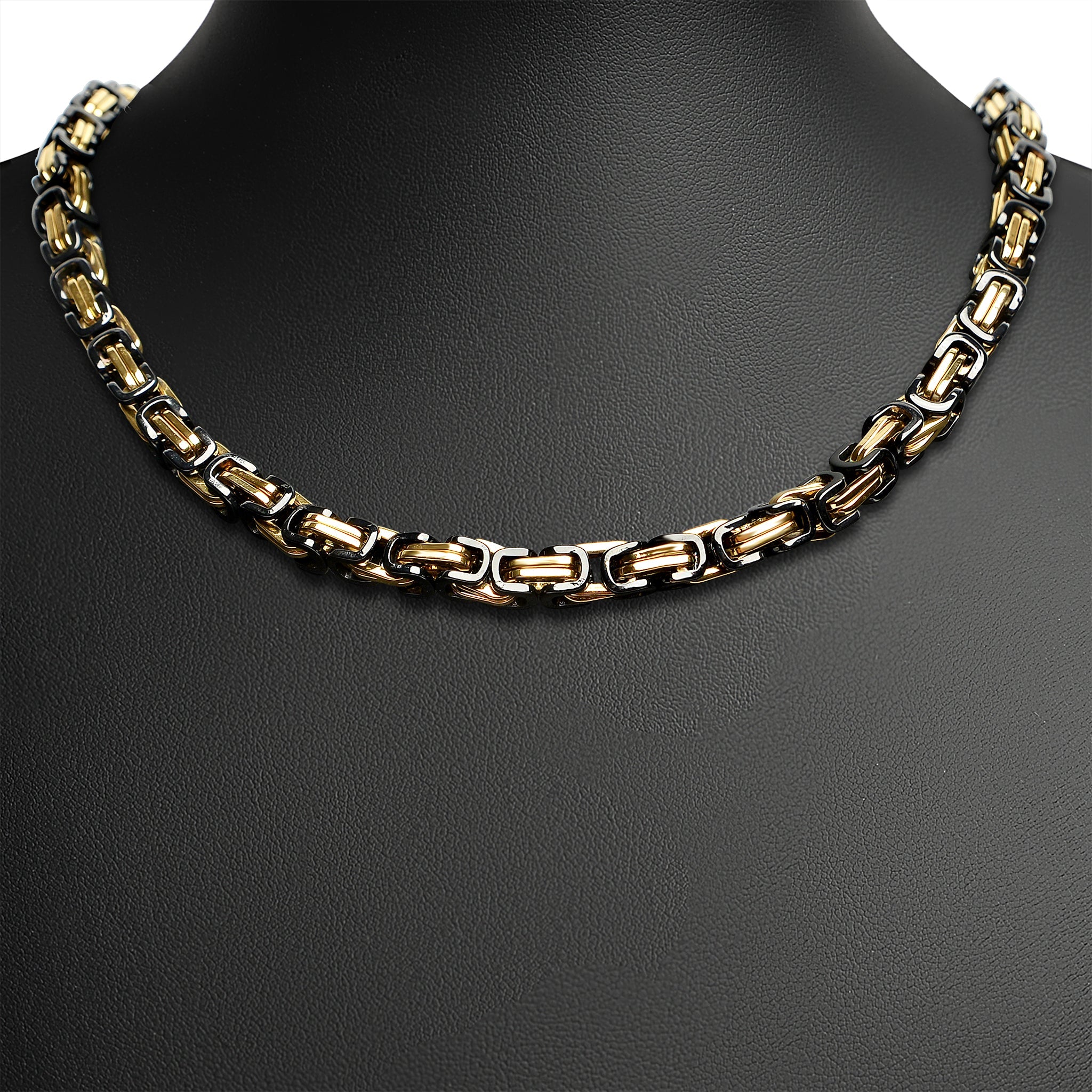 Stainless Steel Black and 18K Gold PVD Coated Byzantine Chain Necklace