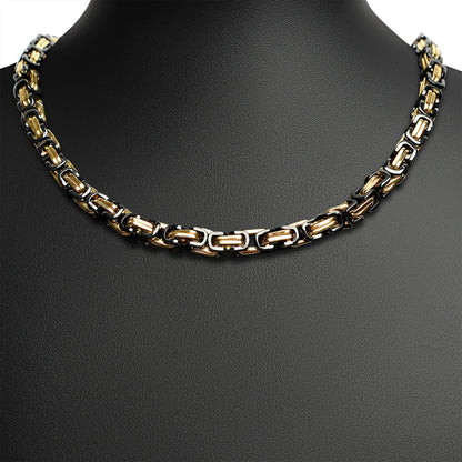 Stainless Steel Black and 18K Gold PVD Coated Byzantine Chain Necklace