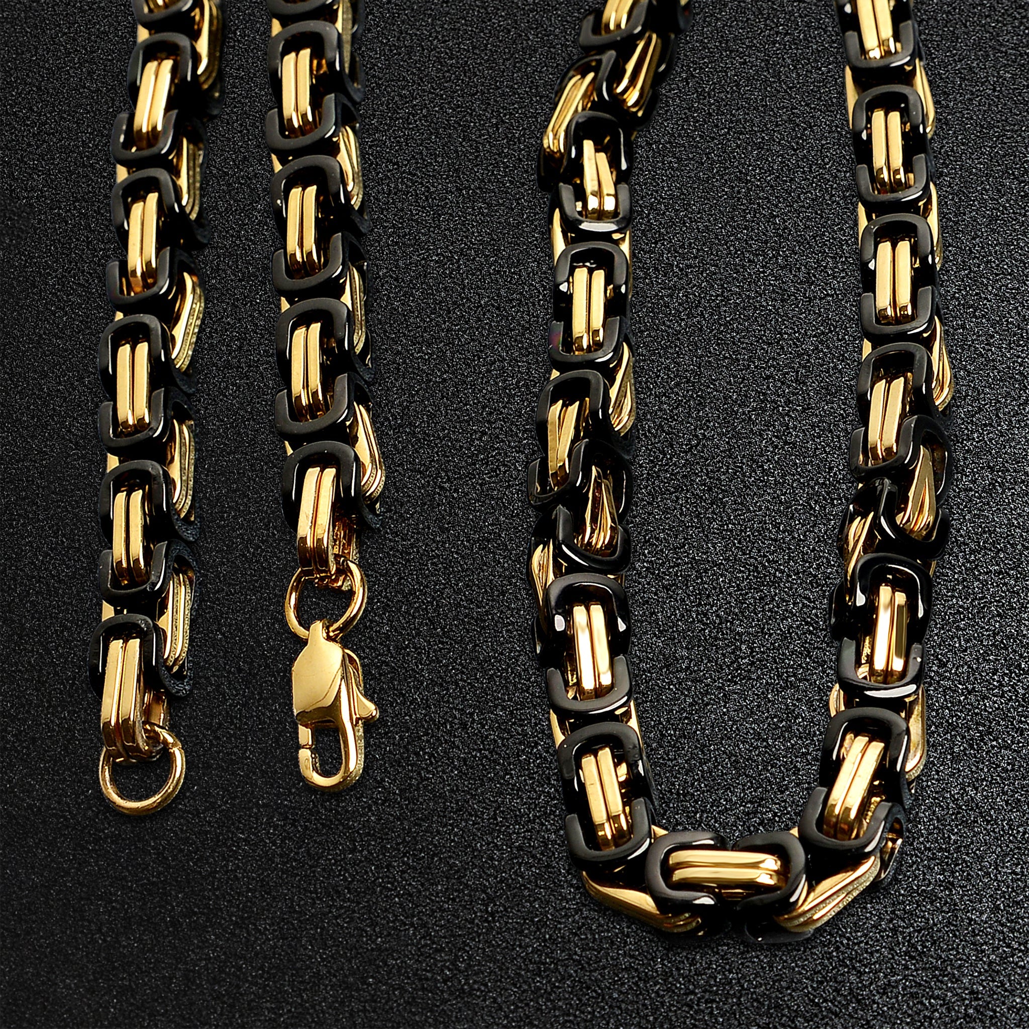 Stainless Steel Black and 18K Gold PVD Coated Byzantine Chain Necklace