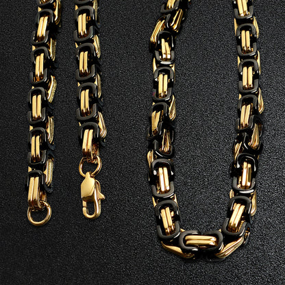 Stainless Steel Black and 18K Gold PVD Coated Byzantine Chain Necklace
