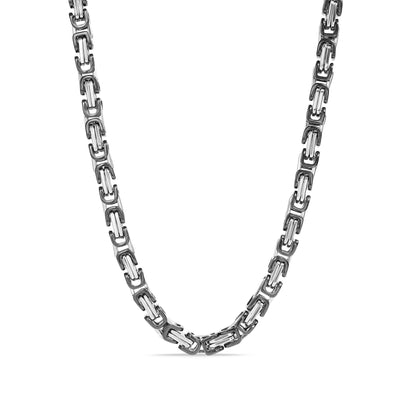 Stainless Steel And Black Byzantine Chain Necklace