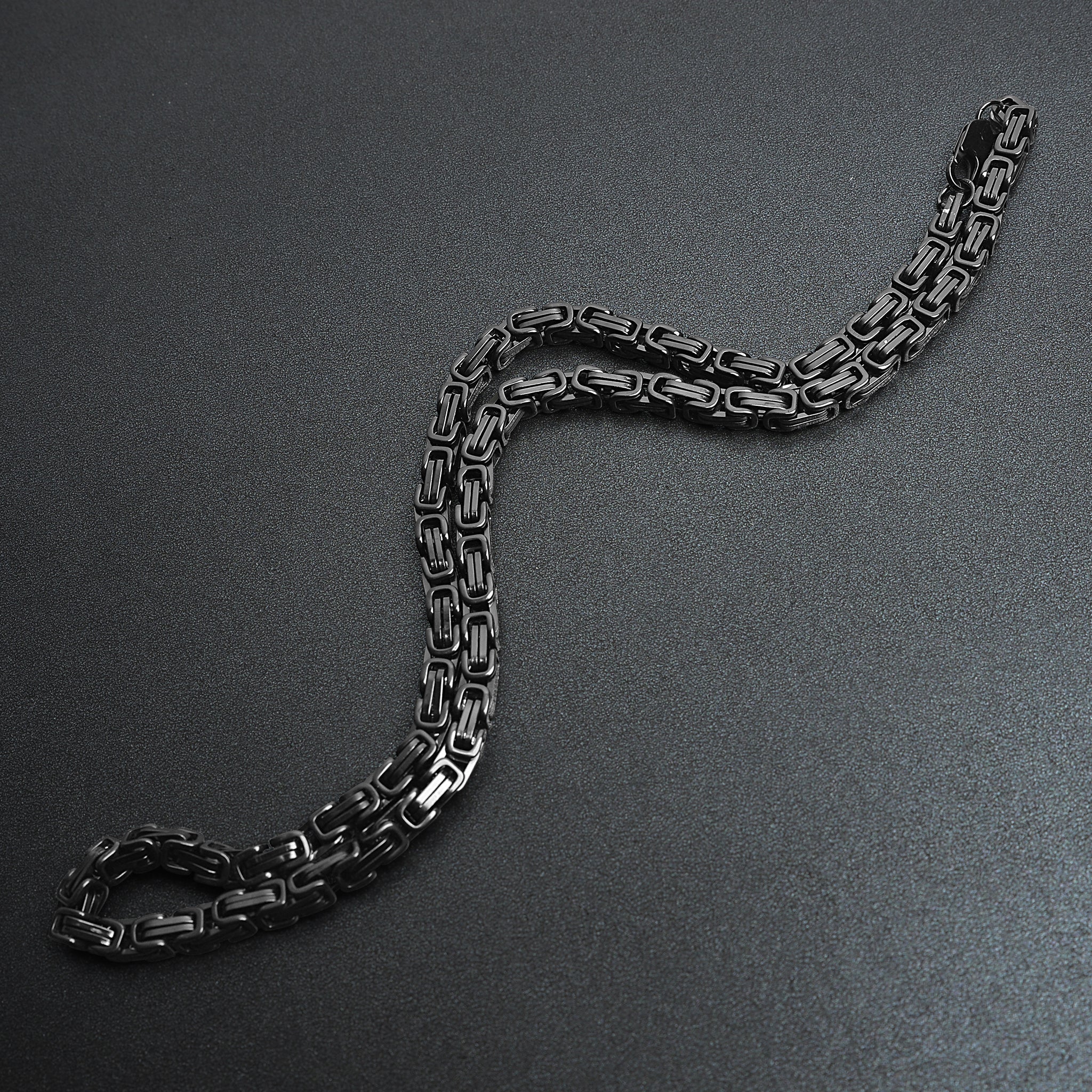 Stainless Steel Black Byzantine Chain Necklace