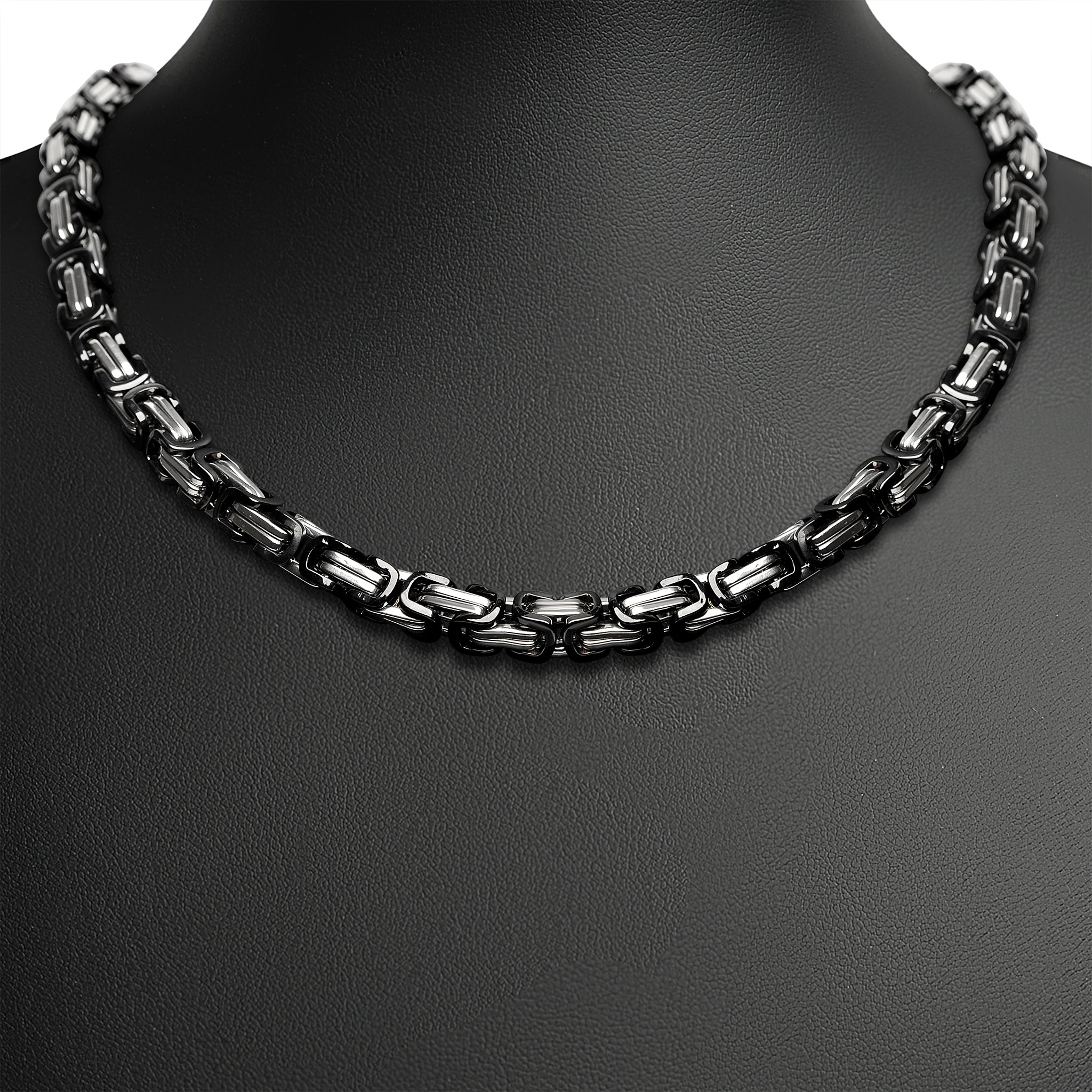 Stainless Steel And Black Byzantine Chain Necklace