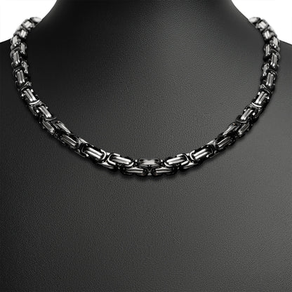 Stainless Steel And Black Byzantine Chain Necklace