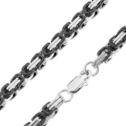 Stainless Steel And Black Byzantine Chain Necklace
