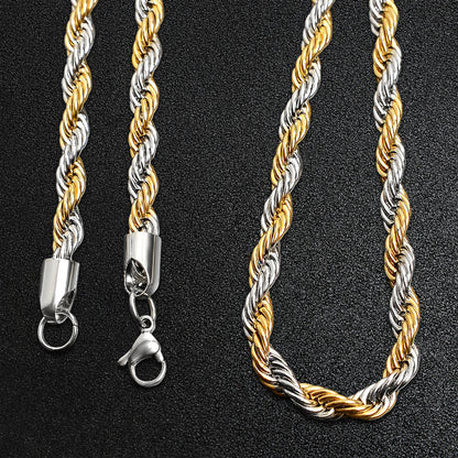 18K Gold PVD Stainless Steel Mixed Metal Rope Chain Necklace