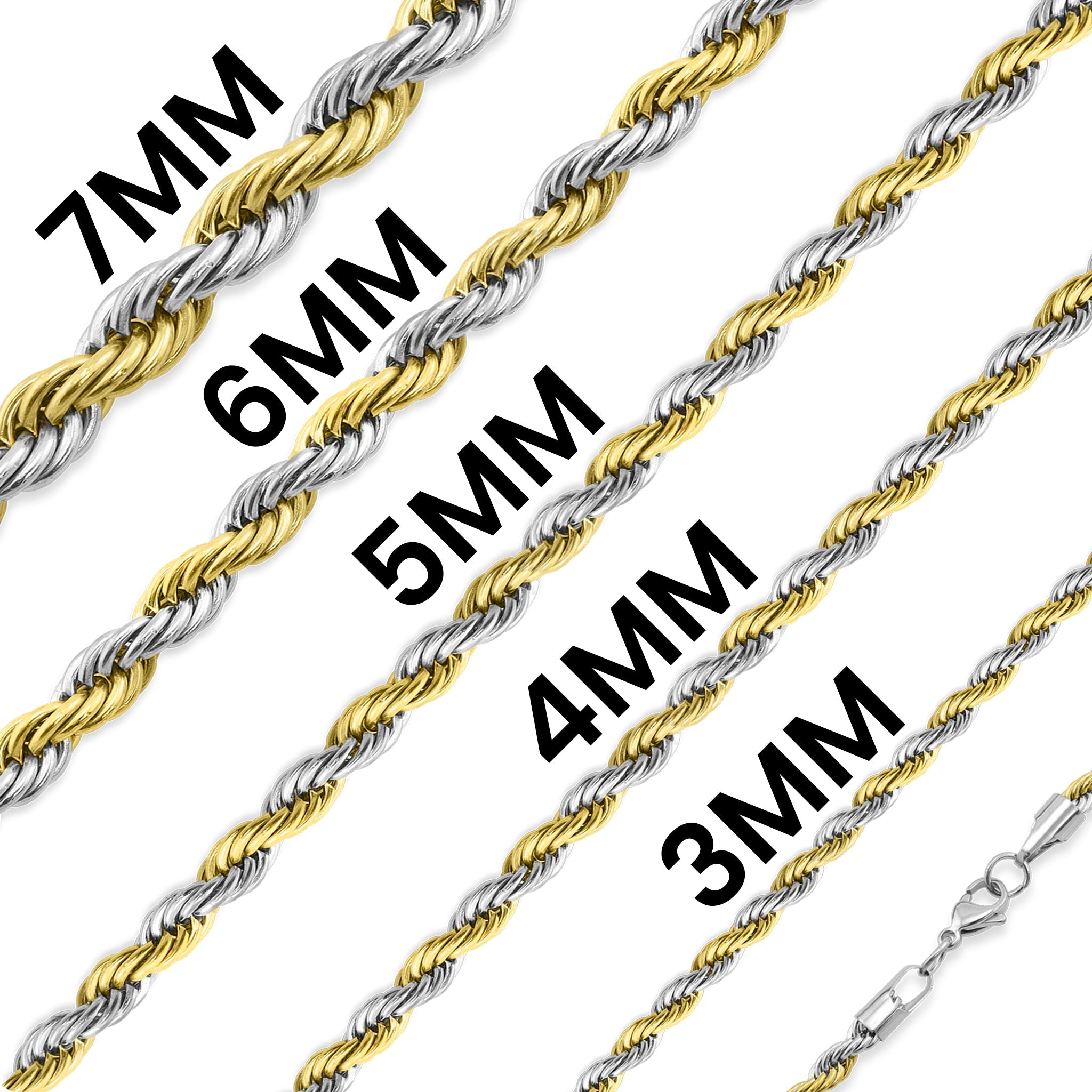 18K Gold PVD Stainless Steel Mixed Metal Rope Chain Necklace