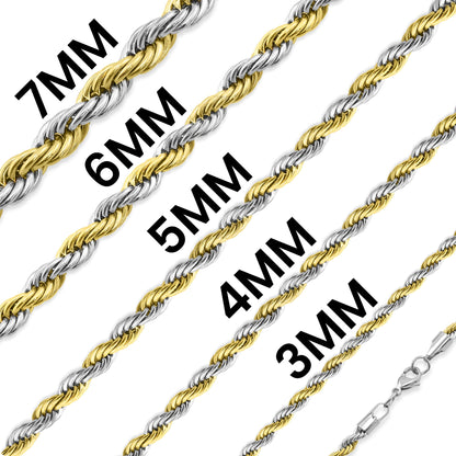 18K Gold PVD Stainless Steel Mixed Metal Rope Chain Necklace