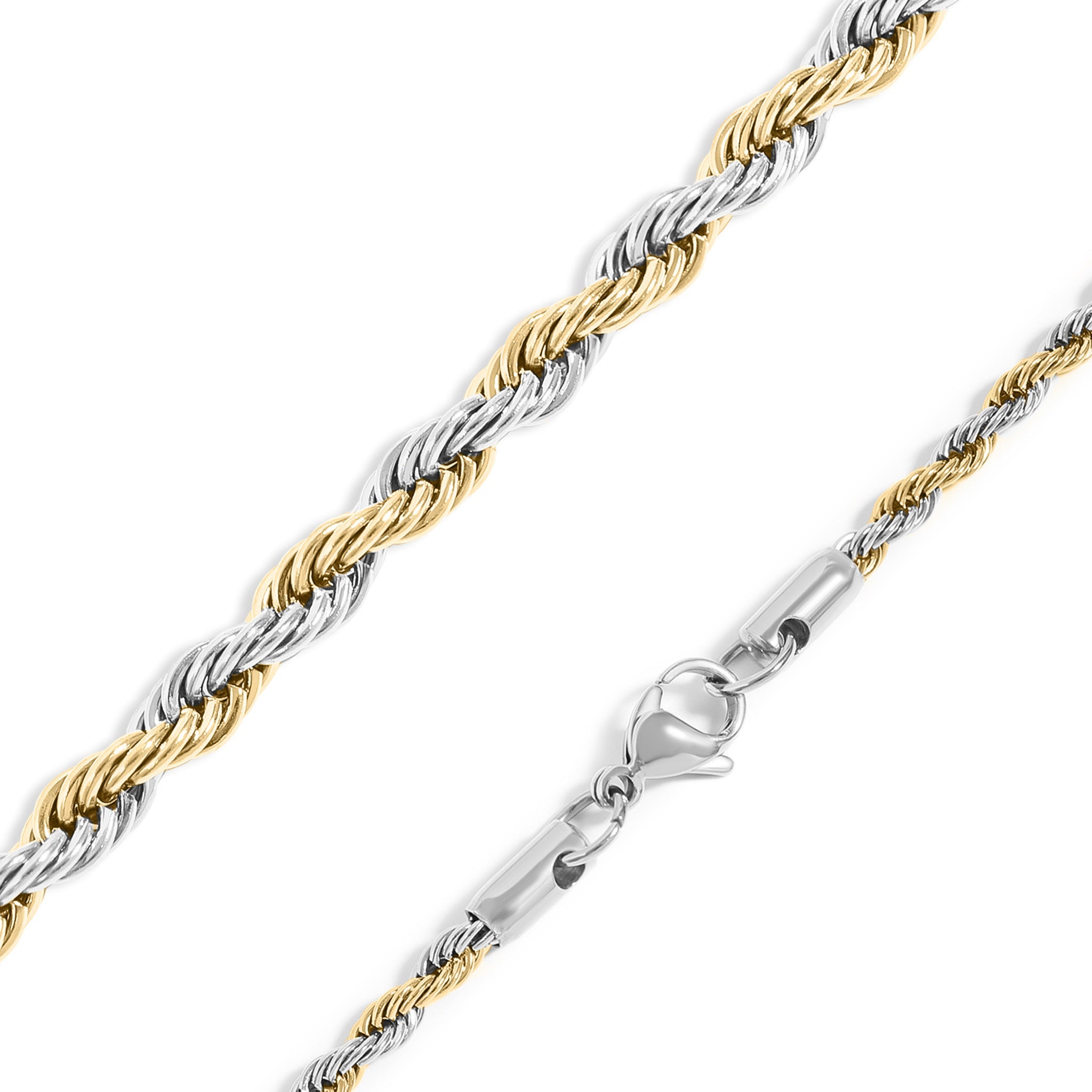 18K Gold PVD Stainless Steel Mixed Metal Rope Chain Necklace