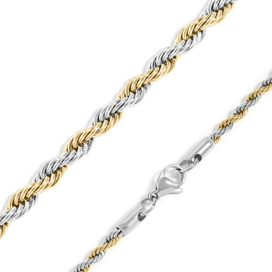 18K Gold PVD Stainless Steel Mixed Metal Rope Chain Necklace