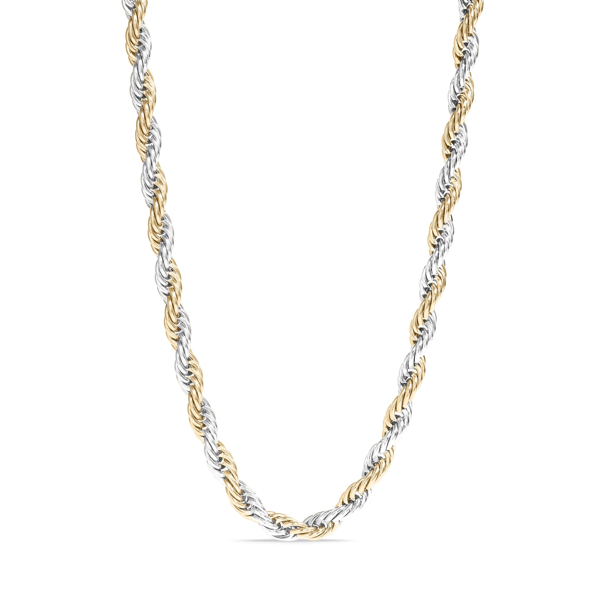 18K Gold PVD Stainless Steel Mixed Metal Rope Chain Necklace