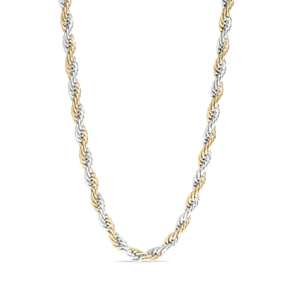 18K Gold PVD Stainless Steel Mixed Metal Rope Chain Necklace