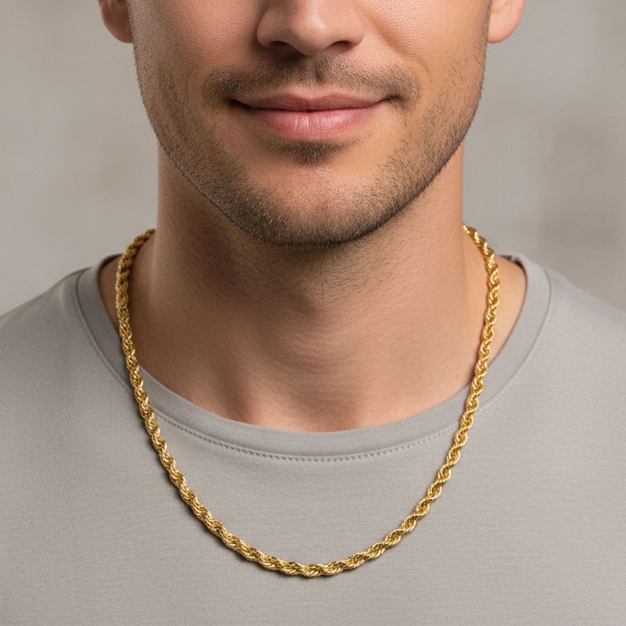 18K Gold PVD Stainless Steel Rope Chain Necklace