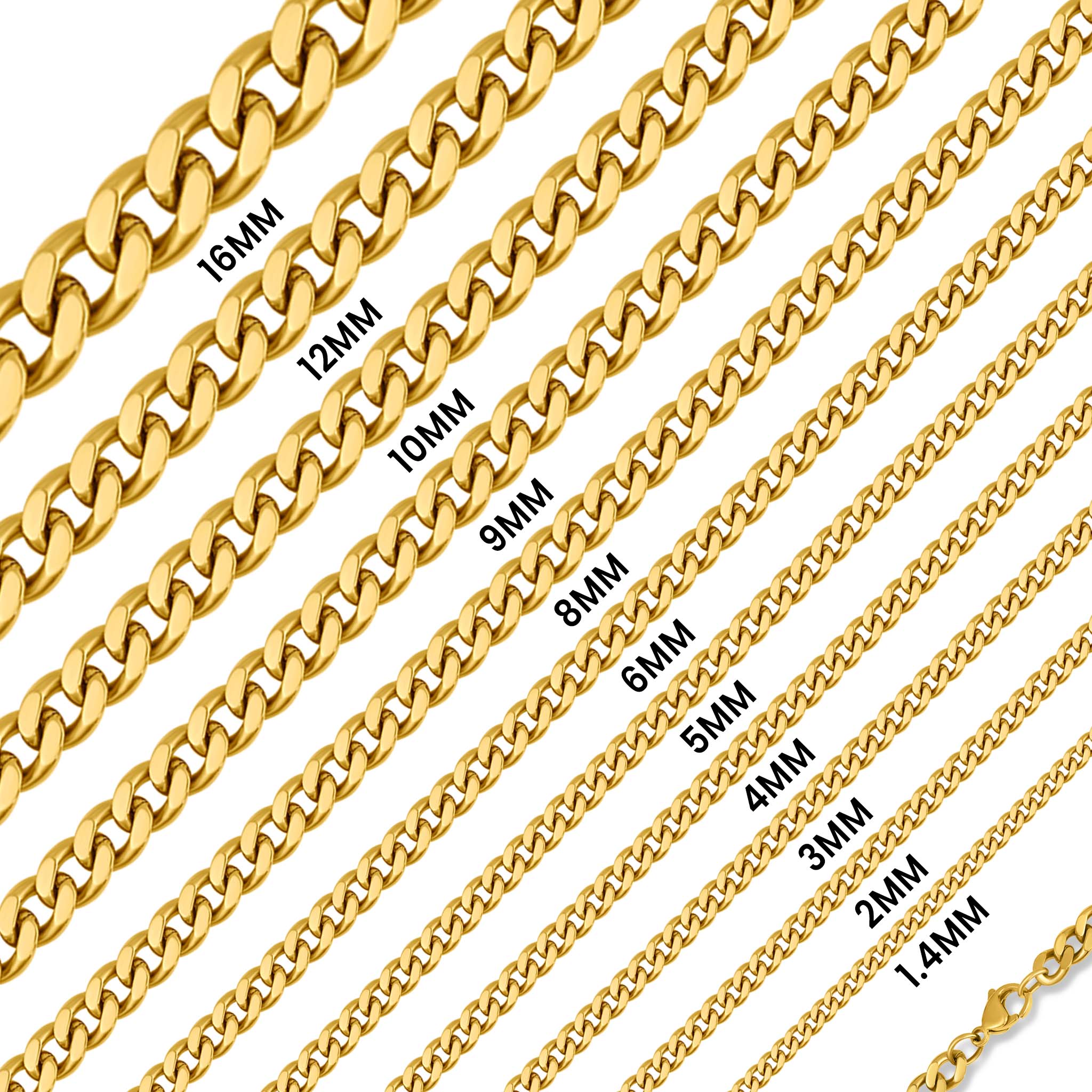 18K Gold PVD Stainless Steel Diamond Cut Curb Chain Necklace