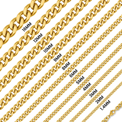18K Gold PVD Stainless Steel Diamond Cut Curb Chain Necklace
