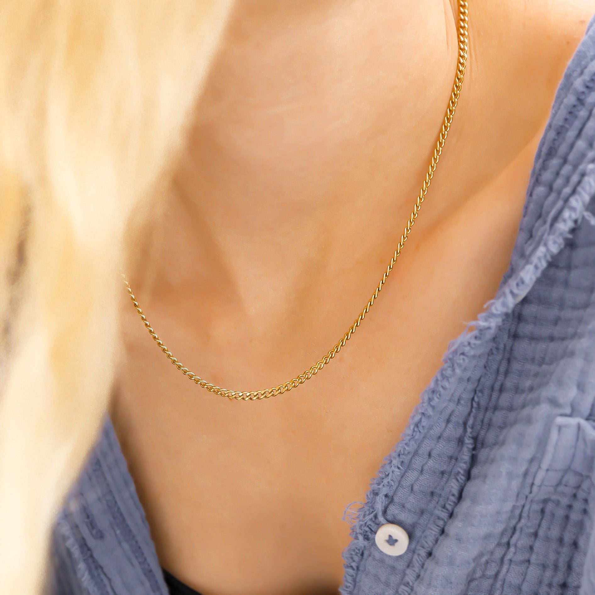 18K Gold PVD Stainless Steel Diamond Cut Curb Chain Necklace