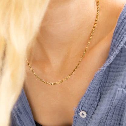 18K Gold PVD Stainless Steel Diamond Cut Curb Chain Necklace