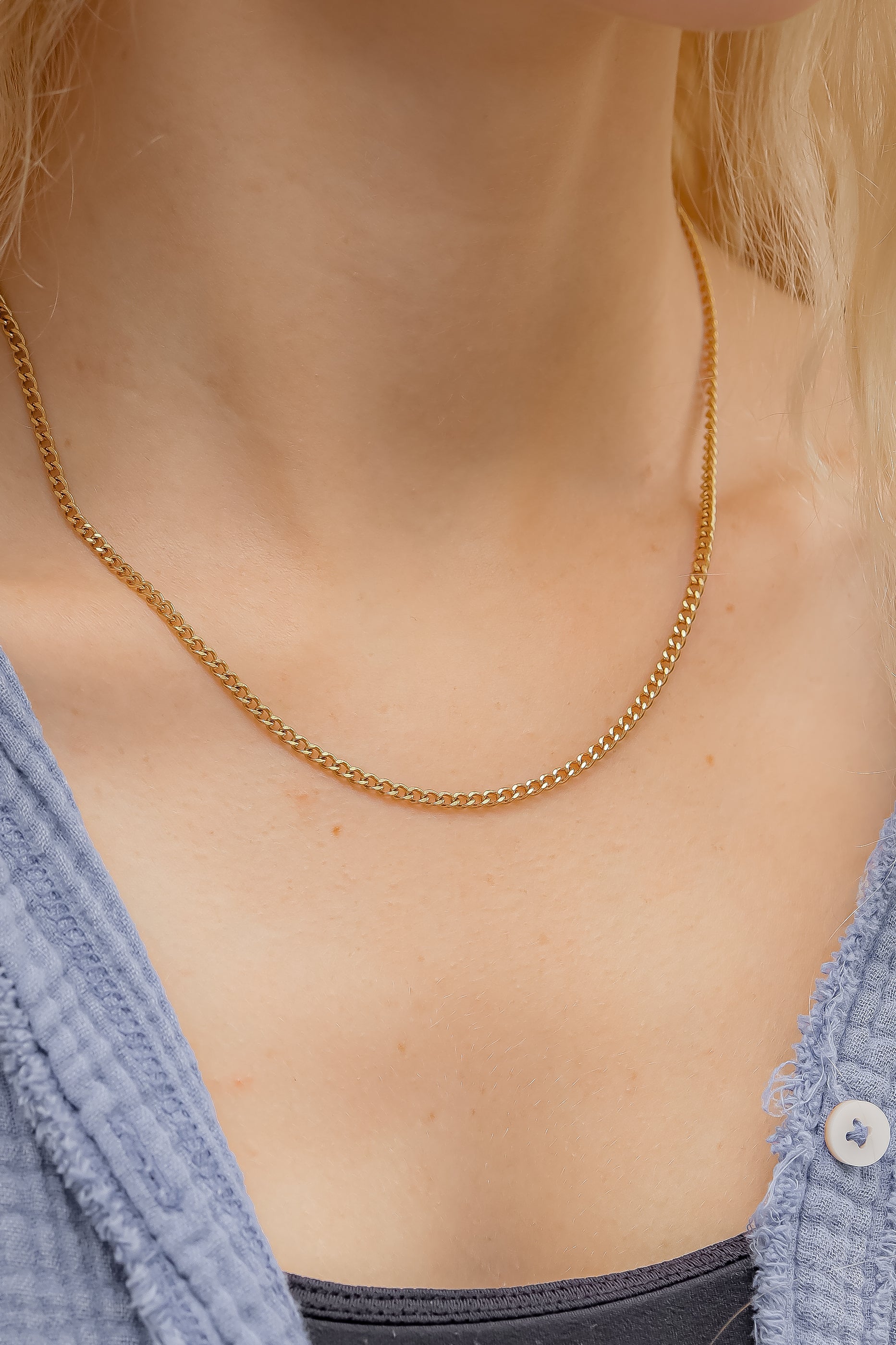 18K Gold PVD Stainless Steel Diamond Cut Curb Chain Necklace