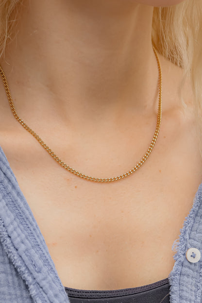 18K Gold PVD Stainless Steel Diamond Cut Curb Chain Necklace