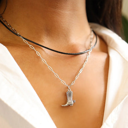 Black Leather Cord Necklace With Stainless Steel Lobster Clasp