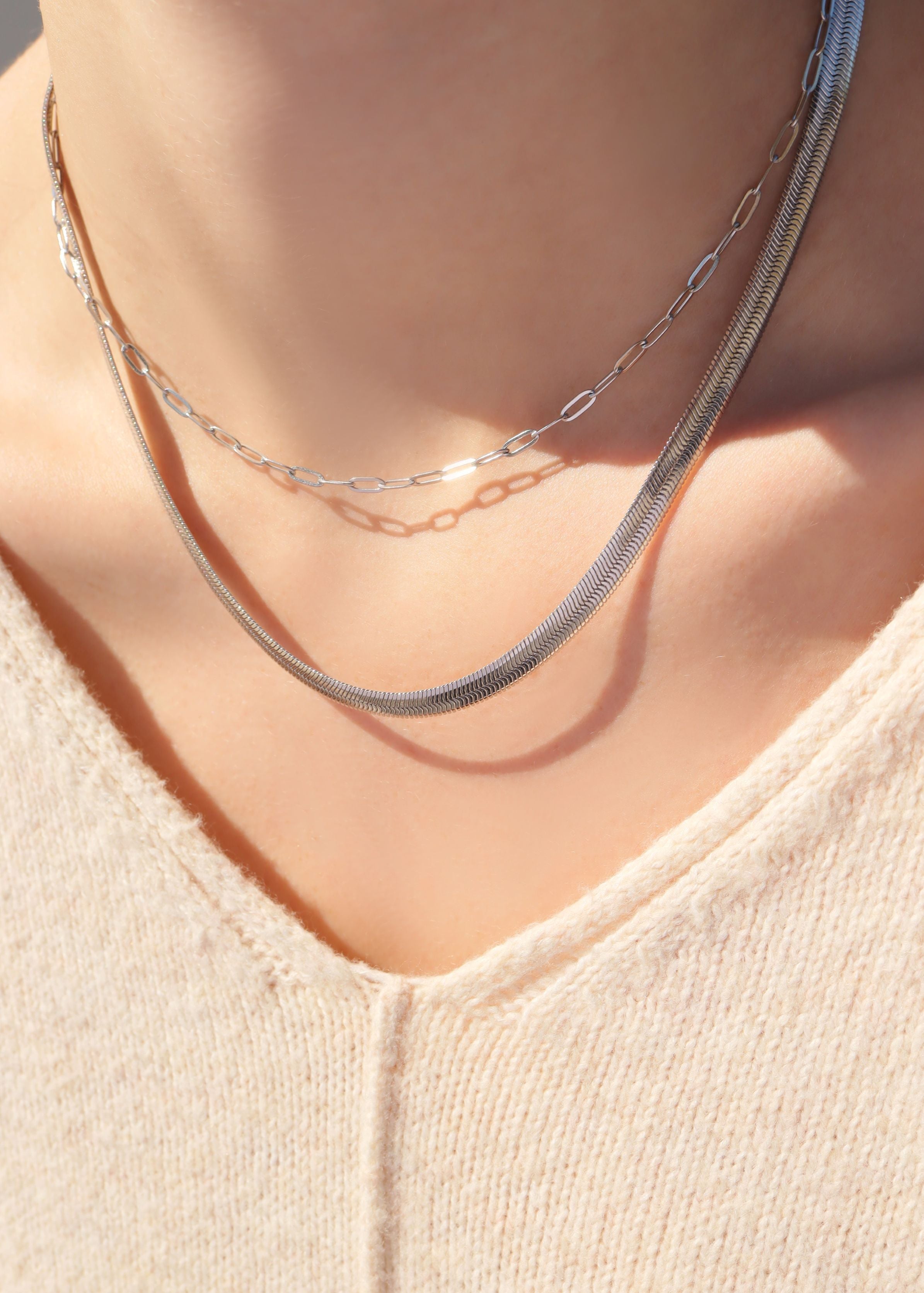 Stainless Steel Herringbone Chain Necklace