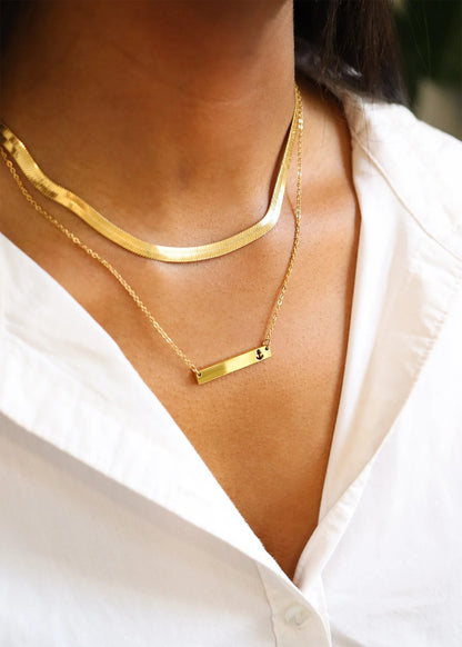 18K Gold PVD Stainless Steel Anchor Cutout Horizontal Blank Bar Necklace