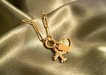 18K Gold PVD Stainless Steel Airplane Charm