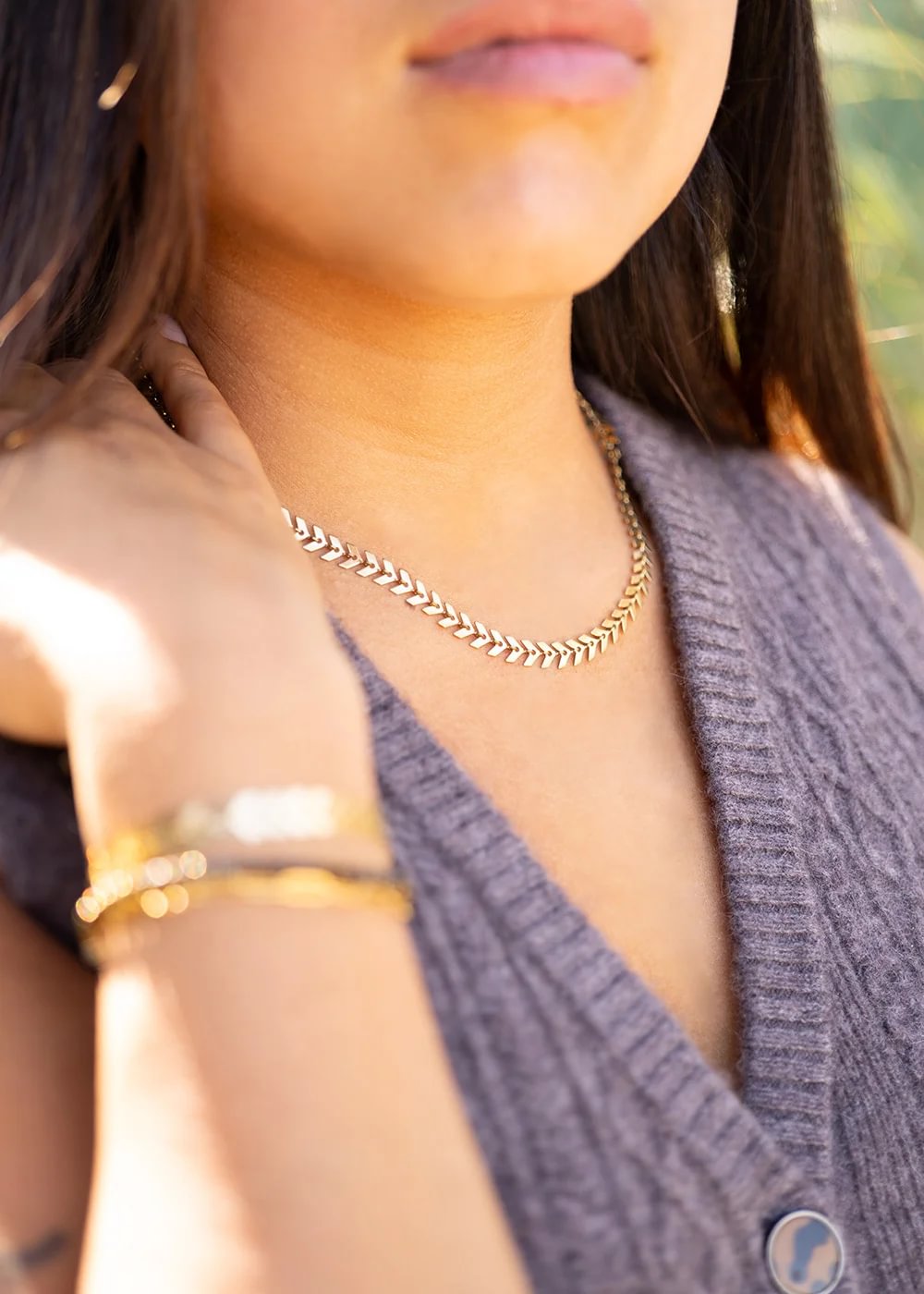 18K Gold PVD Stainless Steel Chevron Chain Necklace
