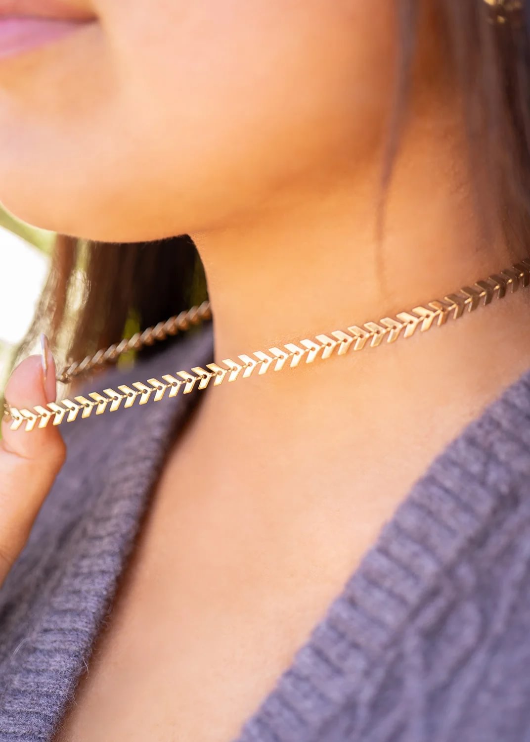 18K Gold PVD Stainless Steel Chevron Chain Necklace