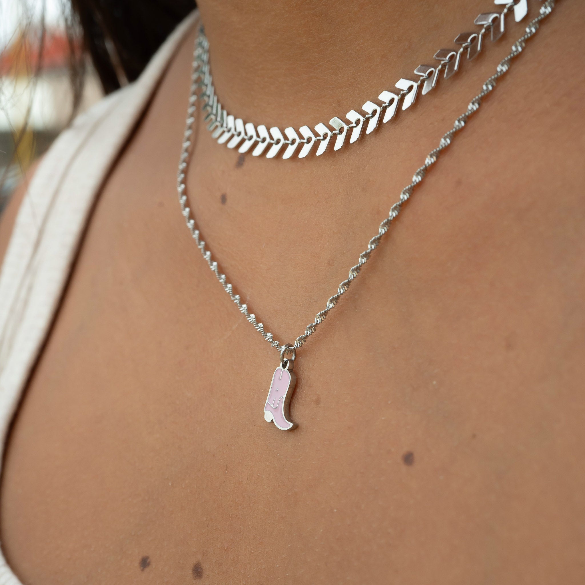 18K Gold PVD Stainless Steel Epoxy Pink Cowgirl Boot Charm